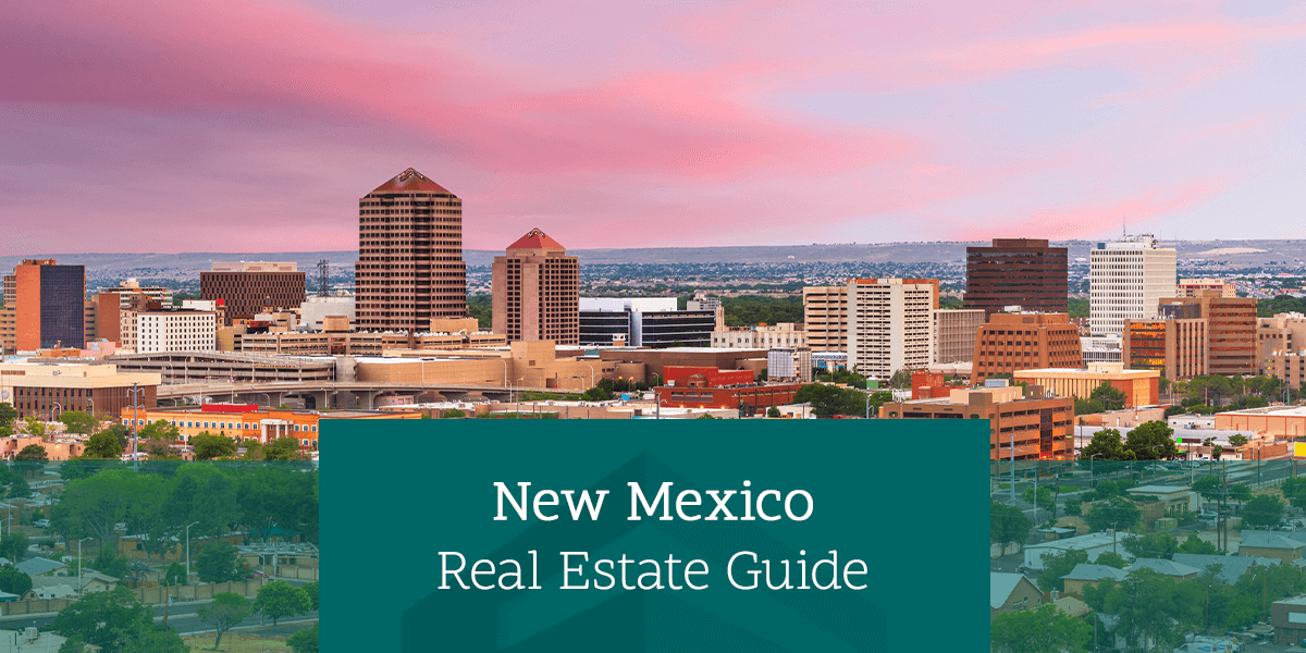 Graphic with Albuquerque skyline that says "New Mexico Real Estate Guide"